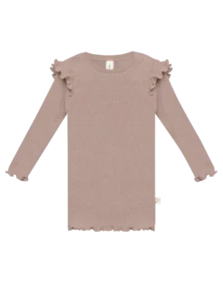 Bluse med flæser i merinould til baby