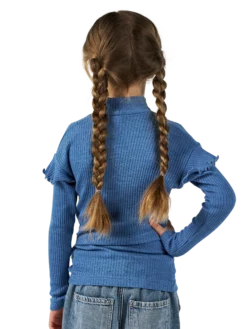 Bluse med flæser i merinould til børn