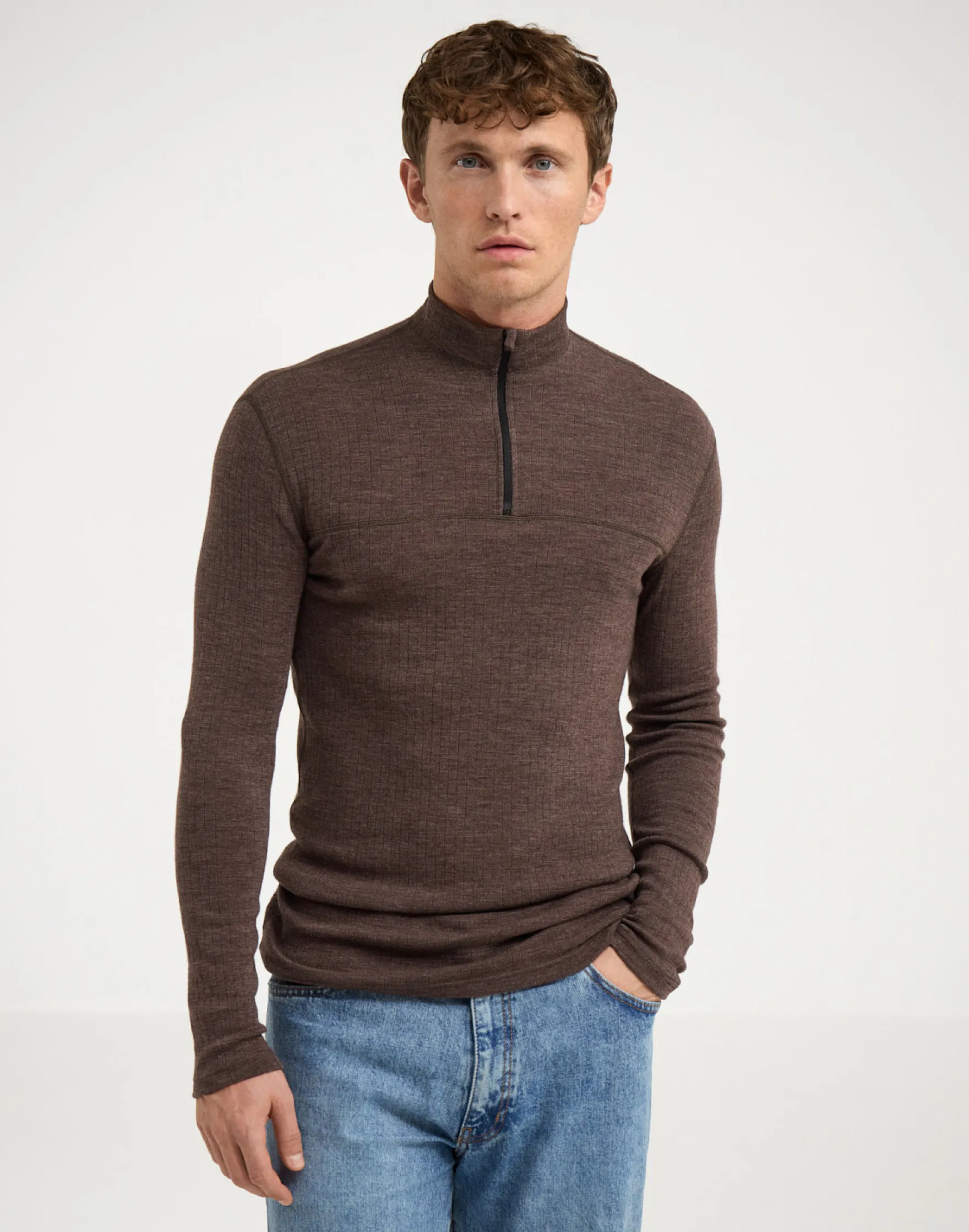 Bluse med half-zip til mænd