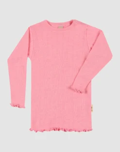 Bluse med hulmønster i merinould/silke til baby