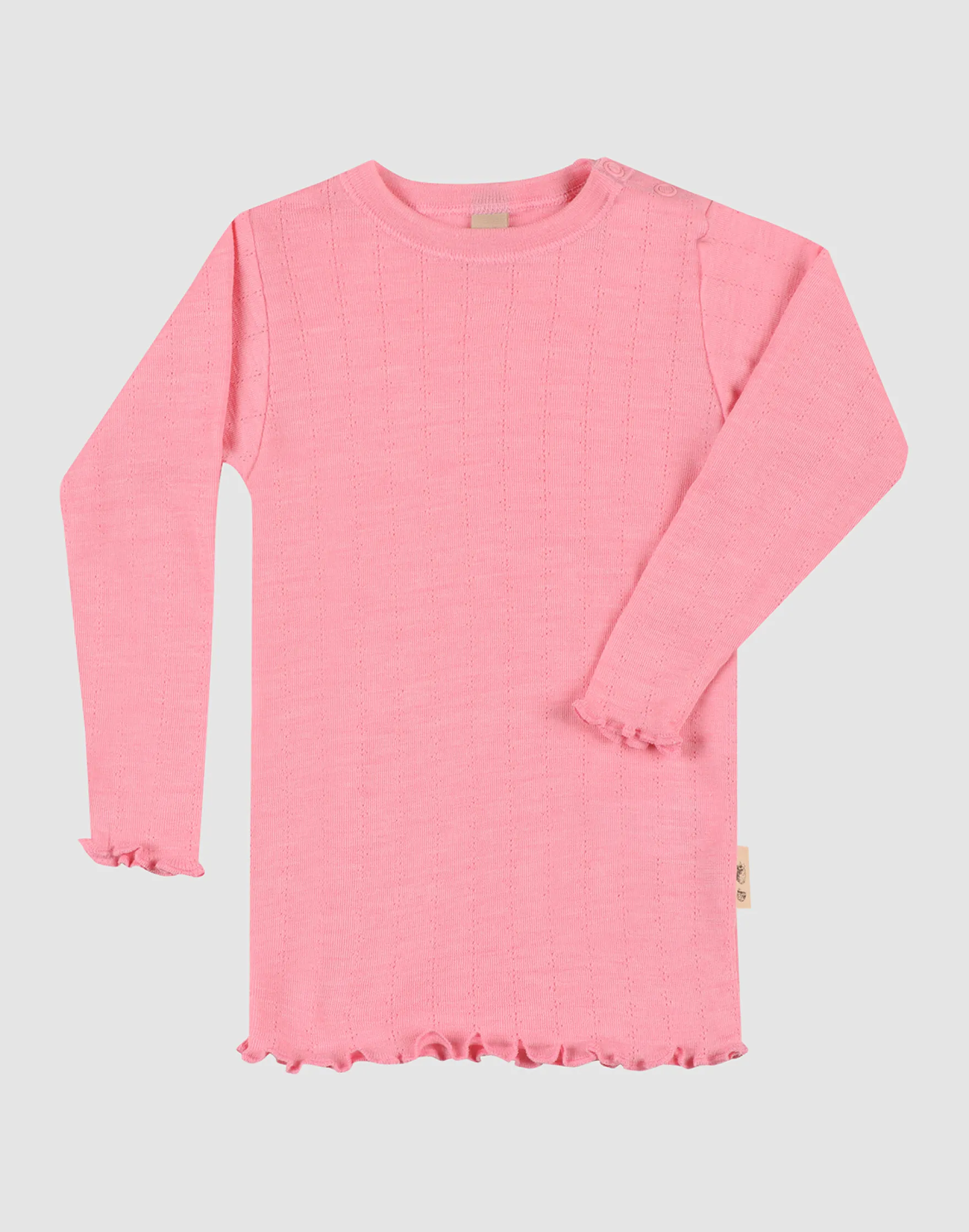 Bluse med hulmønster i merinould/silke til baby