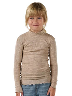 Bluse med hulmønster i merinould/silke til børn