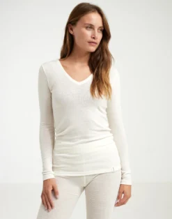 Bluse med V-hals i merinould til kvinder