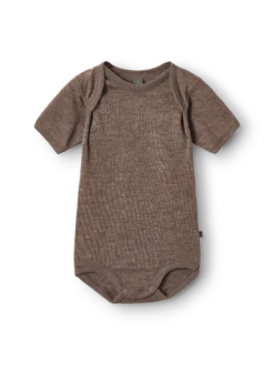 Body med korte ærmer i merinould til baby