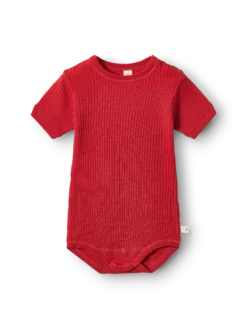 Body med korte ærmer i merinould til baby