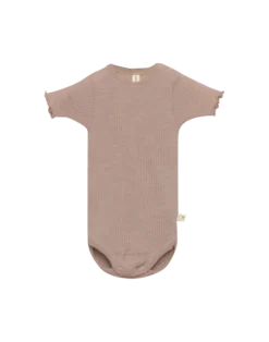 Body med korte ærmer i merinould til baby