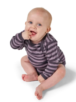 Body med lange ærmer i merinould til baby