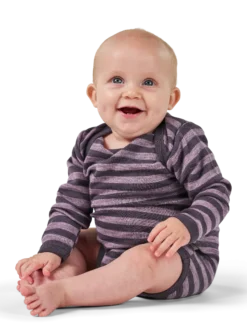 Body med lange ærmer i merinould til baby