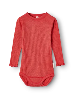 Body med lange ærmer i merinould til baby