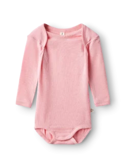 Body med lange ærmer i merinould til baby