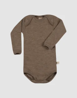 Body med lange ærmer i merinould til baby