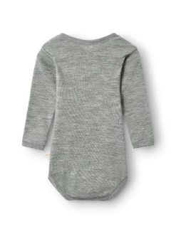 Body med lange ærmer i merinould til baby