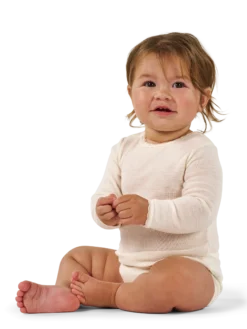 Body med lange ærmer i merinould til baby