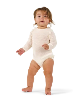 Body med lange ærmer i merinould til baby