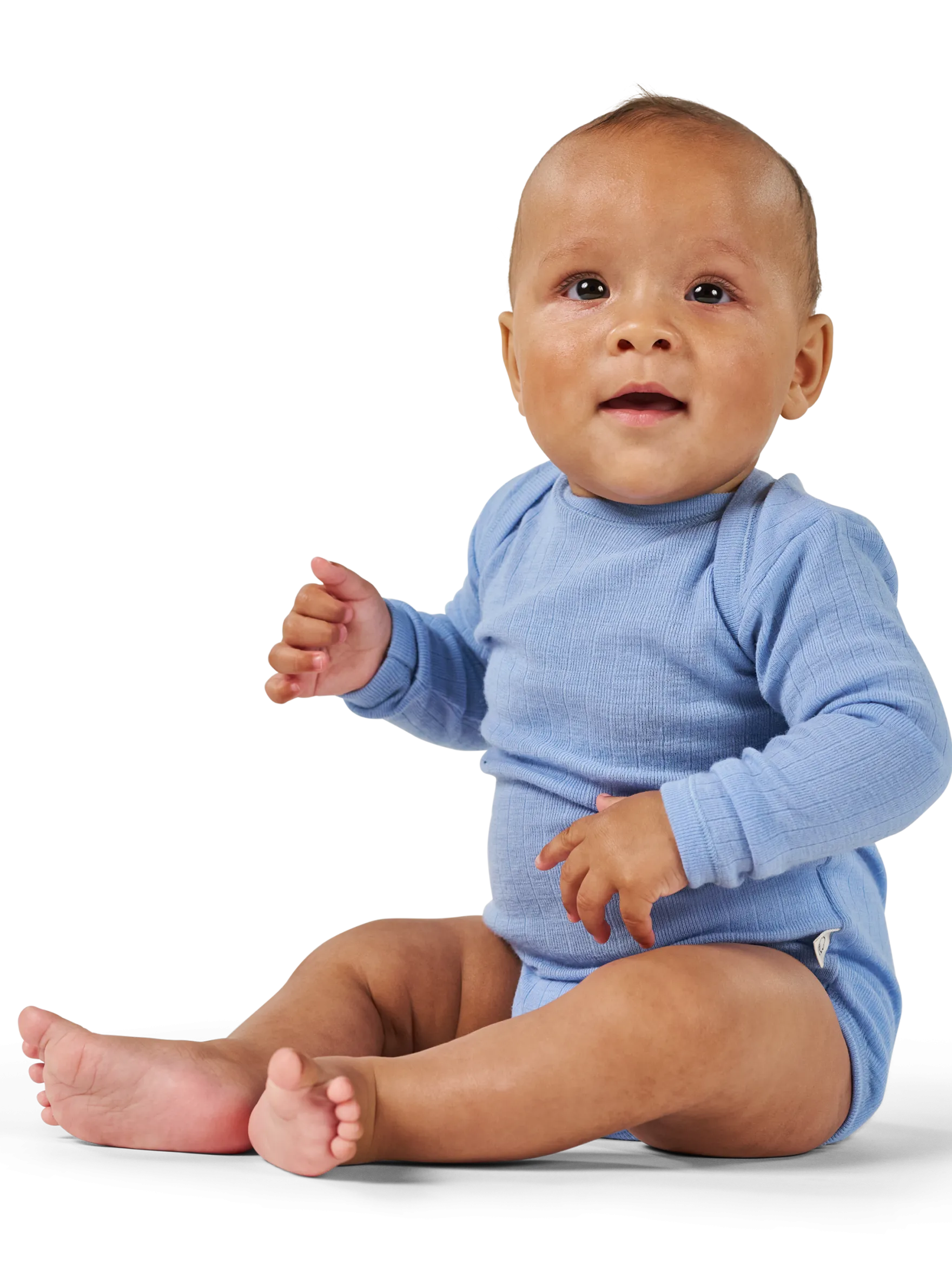Body med lange ærmer i merinould til baby