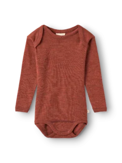 Body med lange ærmer i merinould til baby