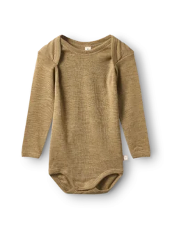 Body med lange ærmer i merinould til baby