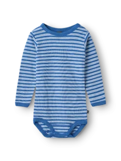 Body med lange ærmer i merinould/silke til baby
