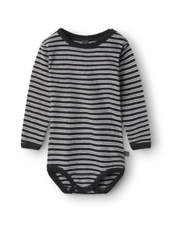 Body med lange ærmer i merinould/silke til baby