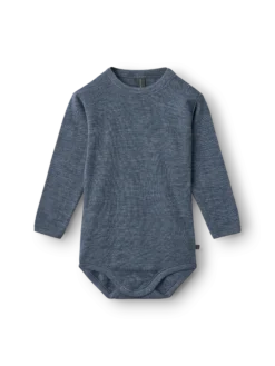 Body med lange ærmer i merinould/silke til baby