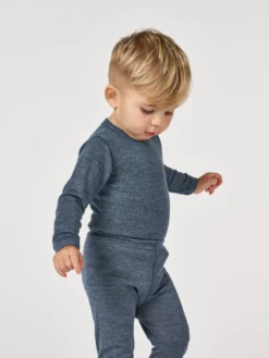 Body med lange ærmer i merinould/silke til baby