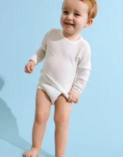 Body med lange ærmer i merinould/silke til baby (2-pak)