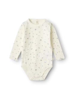 Body med lange ærmer med hulmønster i bomuld til baby