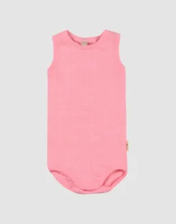 Body uden ærmer med hulmønster i merinould/silke til baby