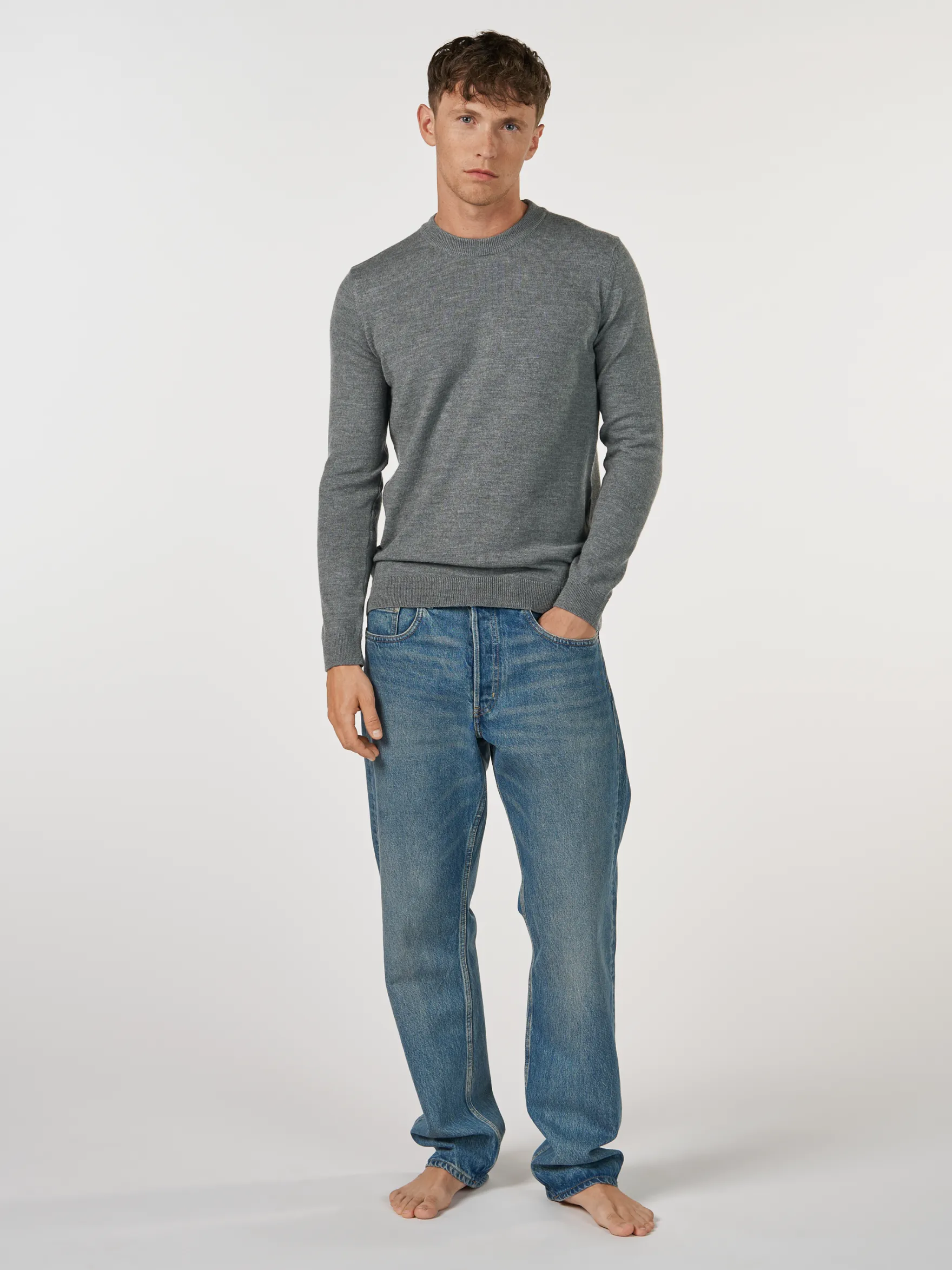 Crew neck i merinould til mænd