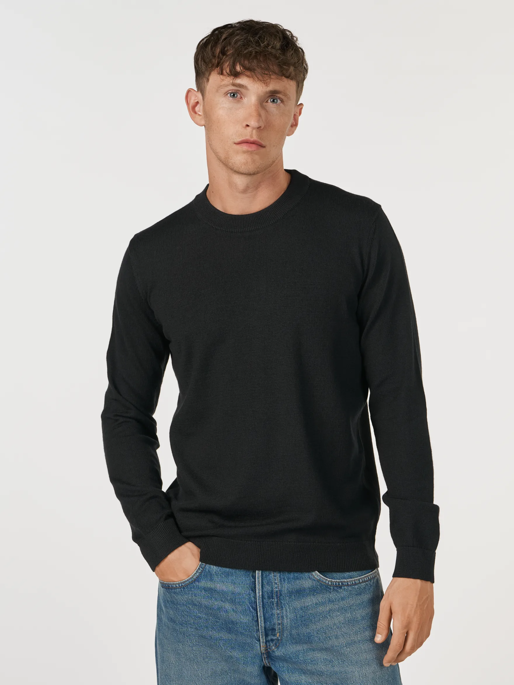 Crew neck i merinould til mænd