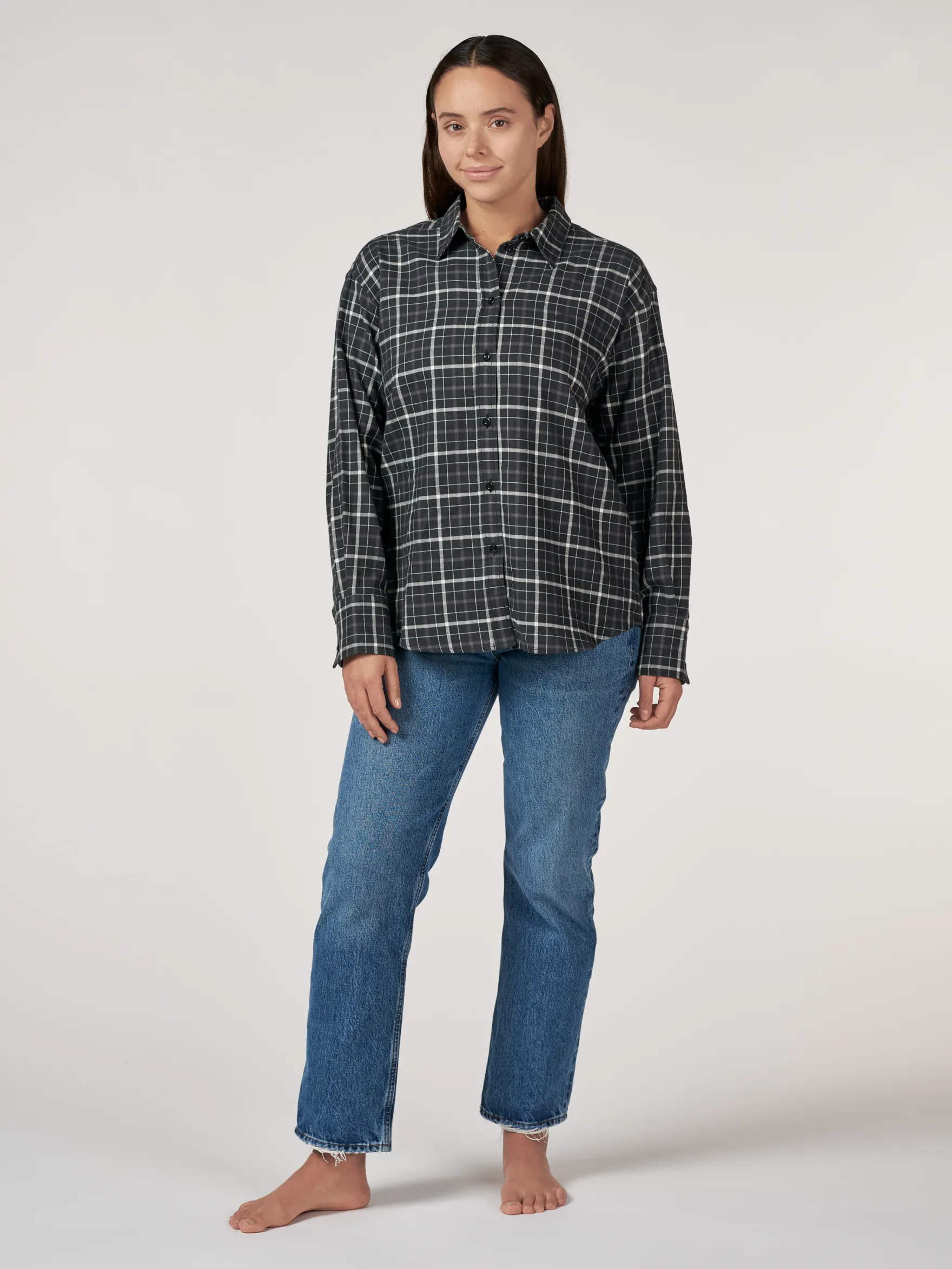 Flannelskjorte i bomuld/uld til kvinder