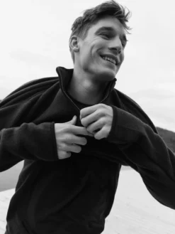 Half-zip jakke i merinouldfleece til mænd