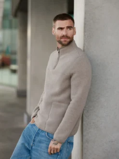 Half-zip jakke i merinouldfleece til mænd