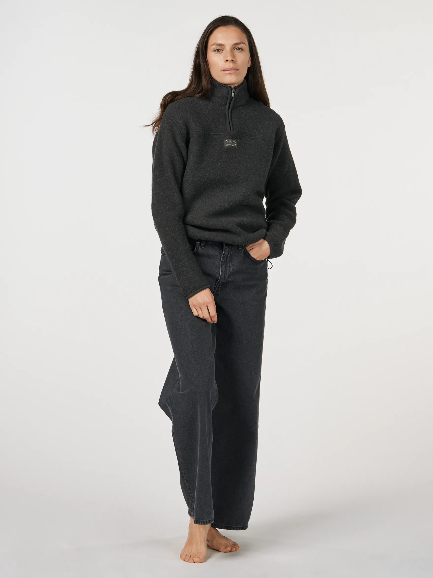 Half-zip-jakke i merinouldfleece til kvinder