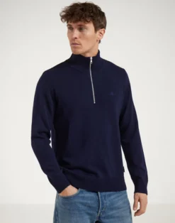 Half-zip trøje i merinould til mænd