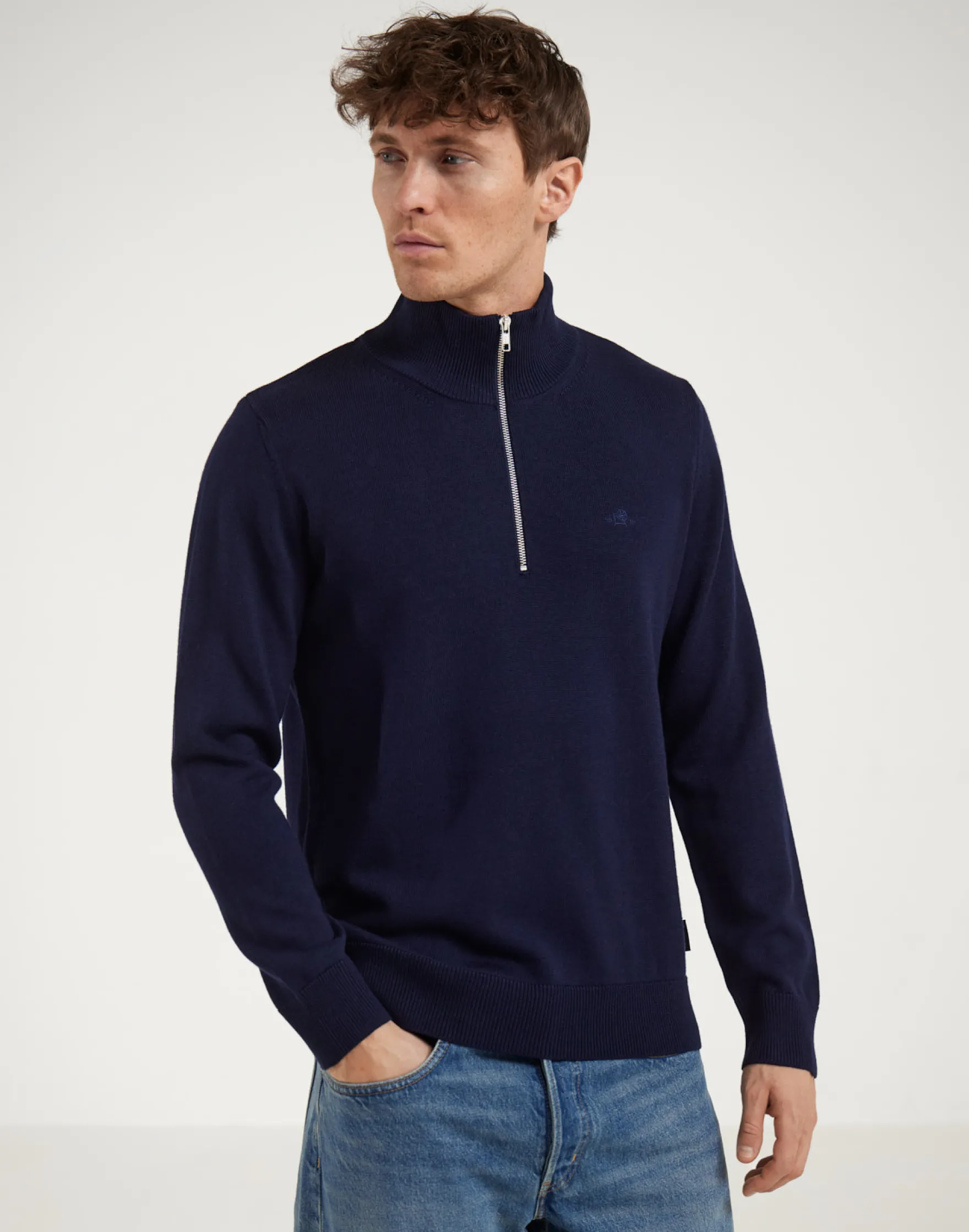 Half-zip trøje i merinould til mænd