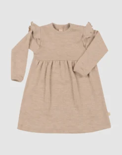 Kjole med flæser i merinould til baby