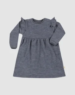 Kjole med flæser i merinould til baby