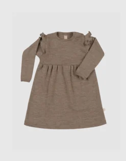 Kjole med flæser i merinould til baby