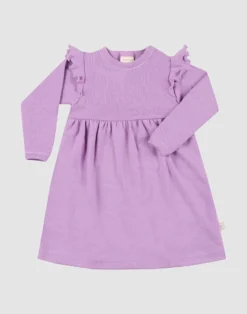 Kjole med flæser i merinould til baby