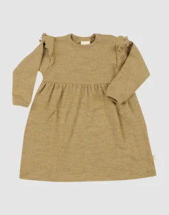 Kjole med flæser i merinould til baby