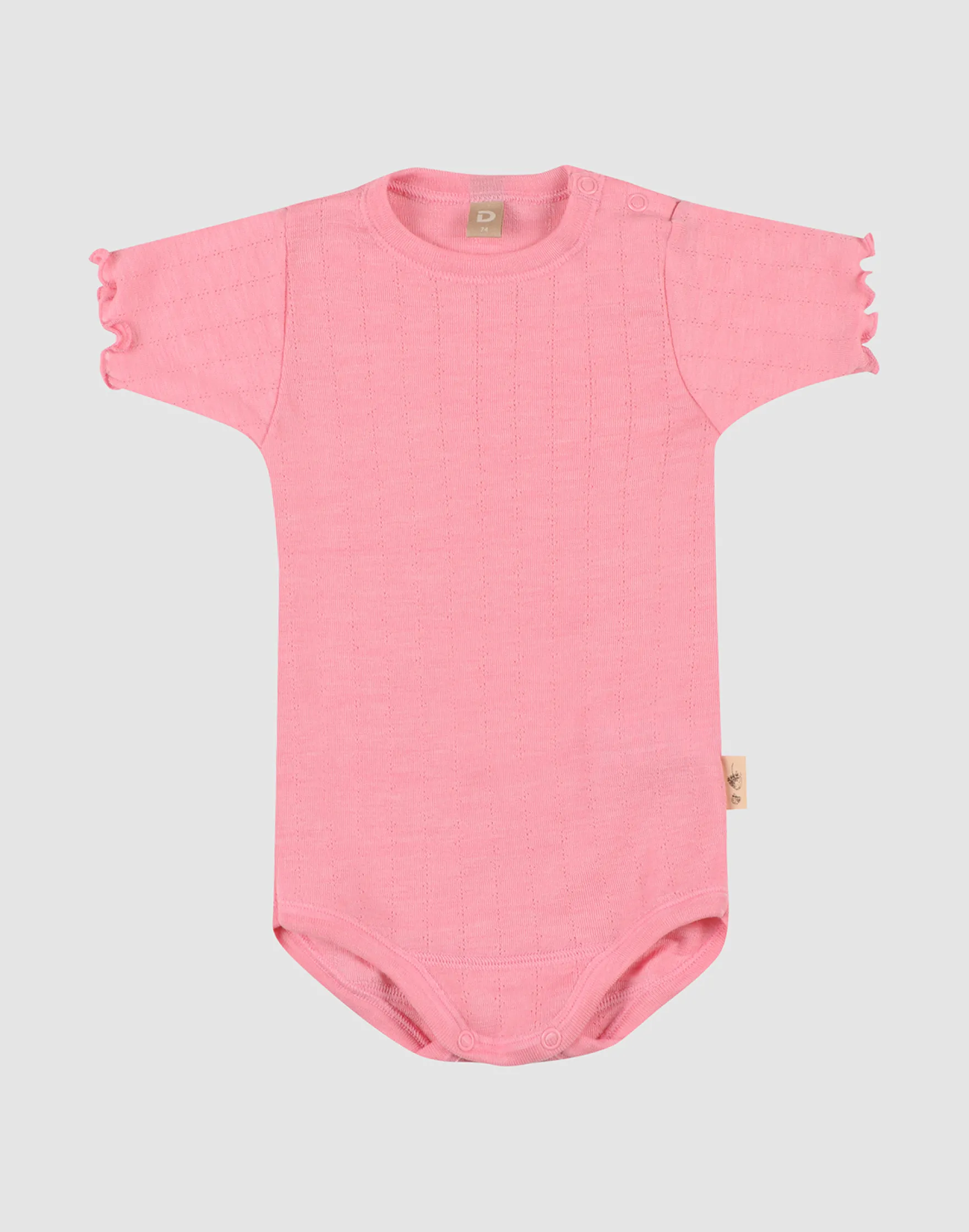 Kortærmet body med hulmønster i merinould/silke til baby