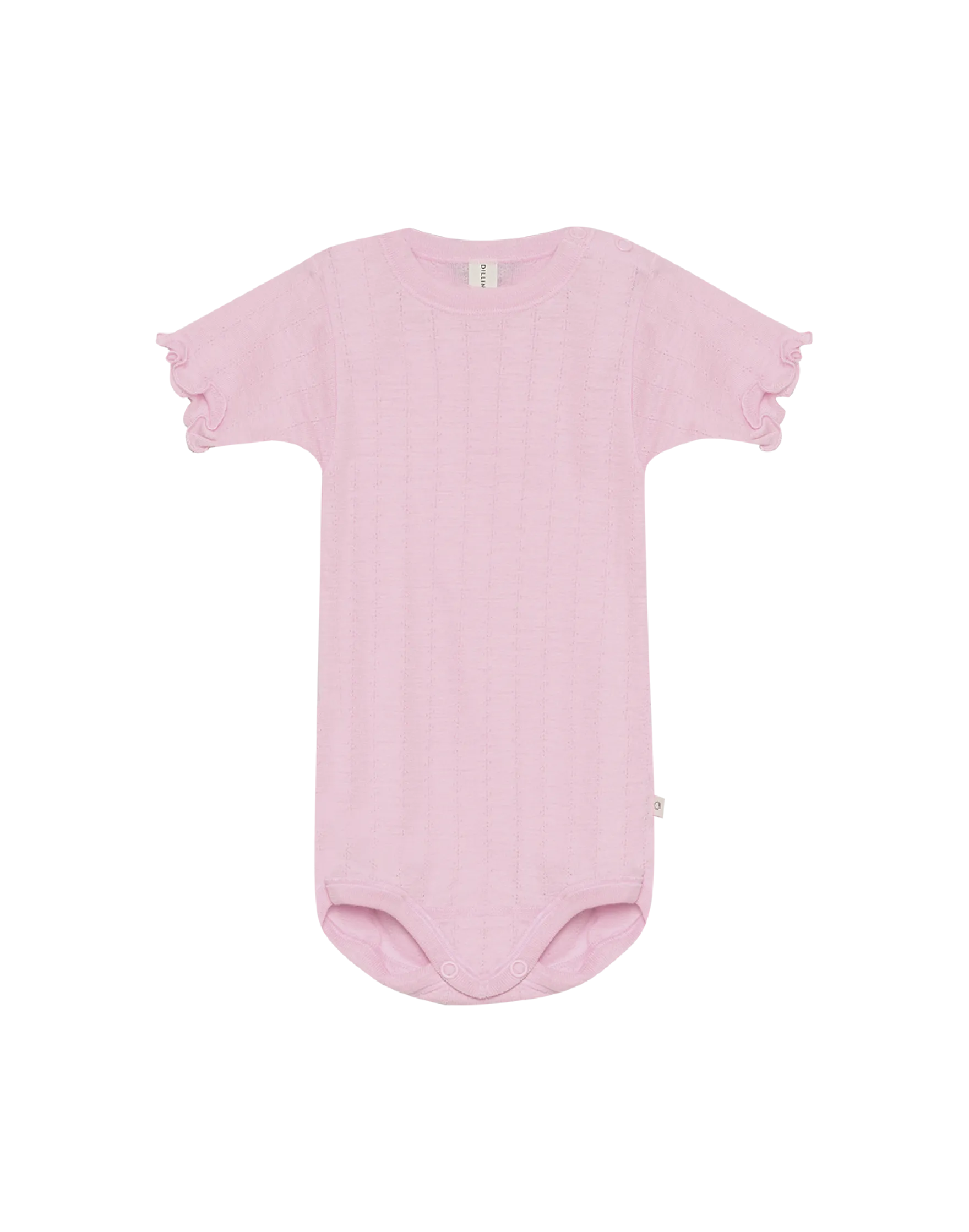 Kortærmet body med hulmønster i merinould/silke til baby