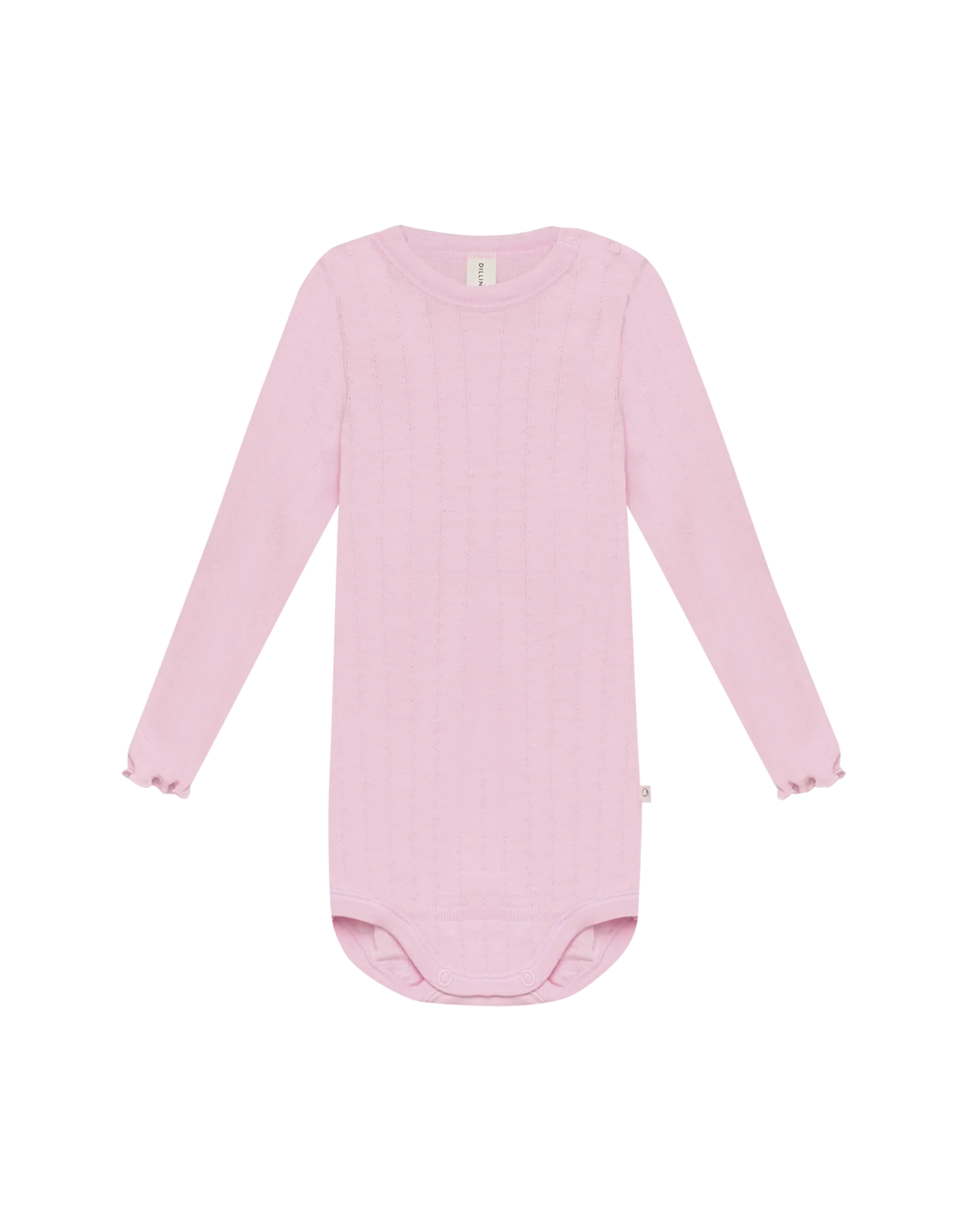 Langærmet body med hulmønster i merinould/silke til baby