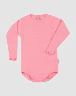 Langærmet body med hulmønster i merinould/silke til baby