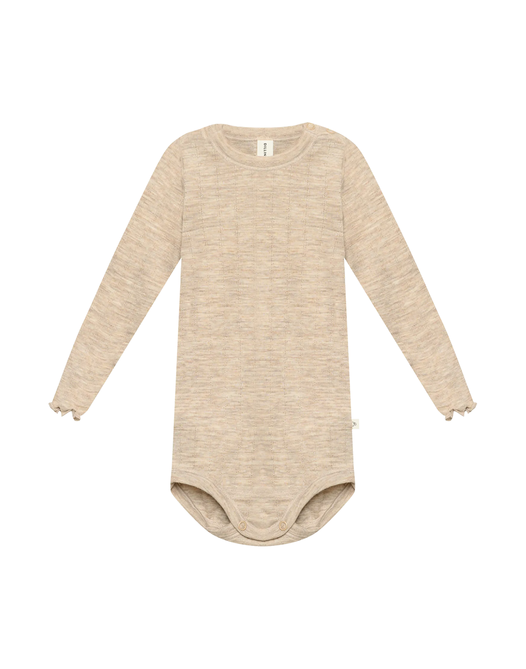 Langærmet body med hulmønster i merinould/silke til baby