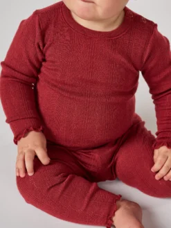 Leggings i merinould med hulmønster til baby