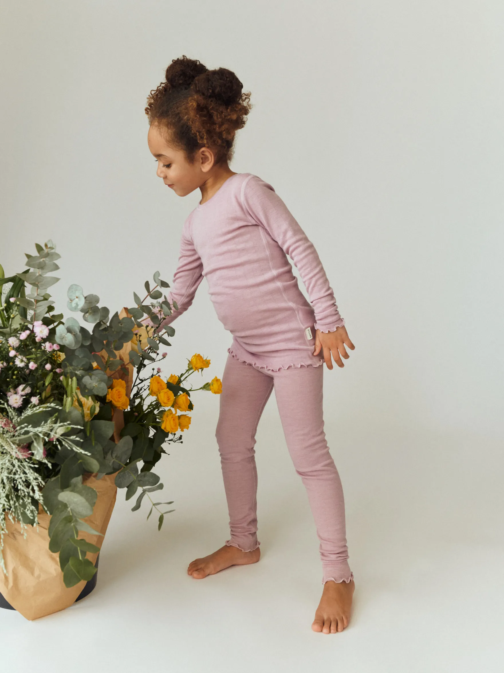 Leggings med hulmønster i merinould/silke til børn