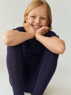 Leggings med hulmønster i merinould/silke til børn