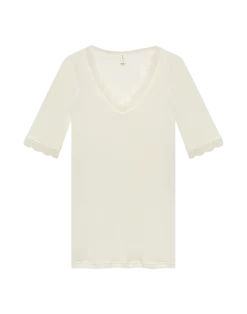 Merinould/silke T-shirt med blondekant til kvinder